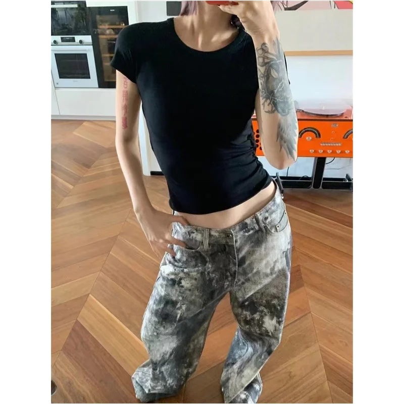 Blaue Damenjeans Hip-Hop Mode Vintage Streetwear Y2K Weites Bein Gerade Jeans Hohe Taille Hose Klassische Baggy Denim Hose