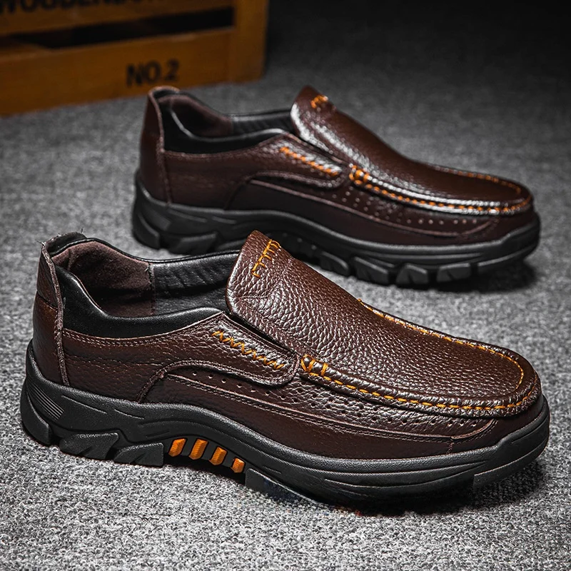 Zapatos informales de cuero genuino para hombre, suela suave, talla grande 46 48, primavera y otoño, adecuados para padres de mediana edad y mayores
