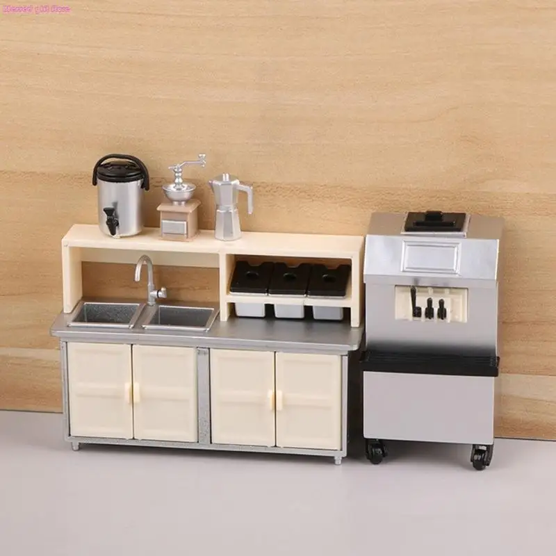 D0JC 5PCS Doll House Furniture Kits With Miniature Icecream Machine And Drink Counter Coffeepot For Kids Educational Play