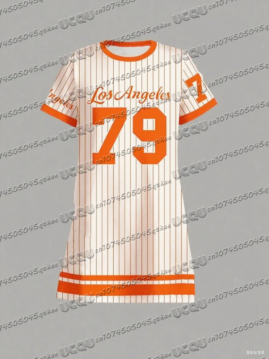 夏の女性の Tシャツドレスプラスサイズカジュアルロサンゼルスプリント O ネックレディ半袖プルオーバードレス女性服