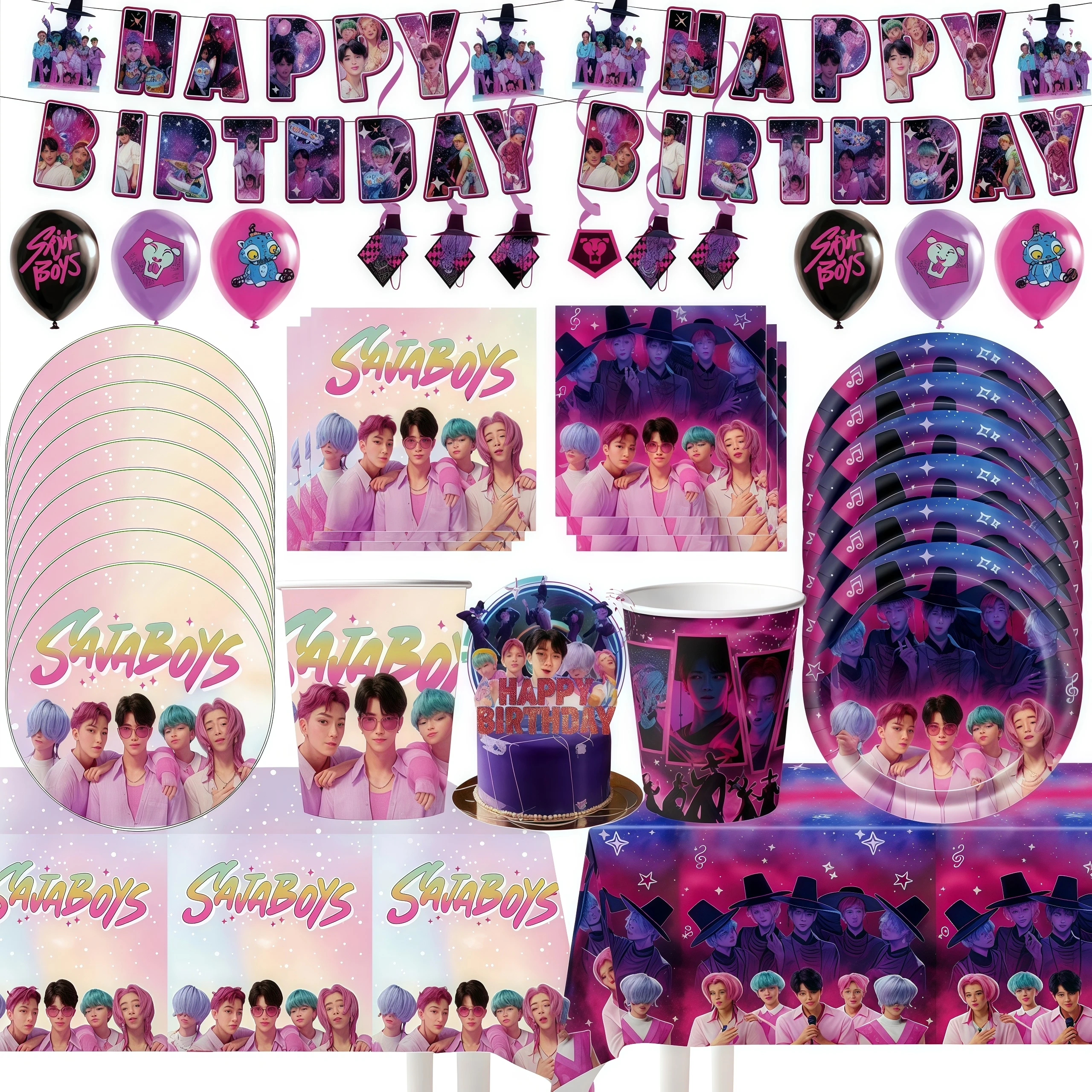ساجا بنين حفلة عيد ميلاد الديكور الكورية المعبود أنيمي أدوات المائدة كأس لوحة منديل بالون راية الاطفال لصالح دش لوازم الحفلات