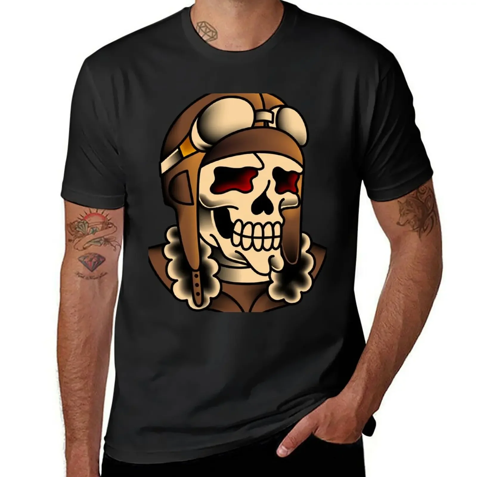 

Salty-Dog American Traditional Pilot Skull T-Shirt customizeds cute clothes quick drying anime t shirts t shirts for men pack