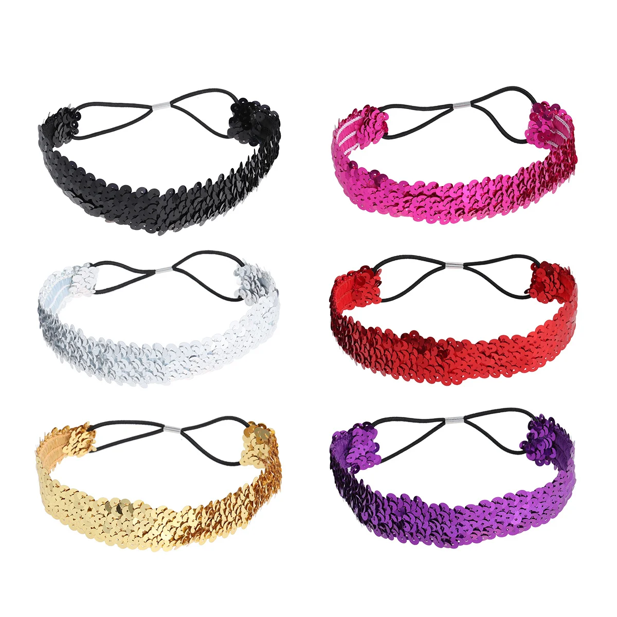 

6pcs Sequin Hair Hoop Reversible Shiny Elastic Hairbands For Women Party Prom Accessories Beaded Headband Hair