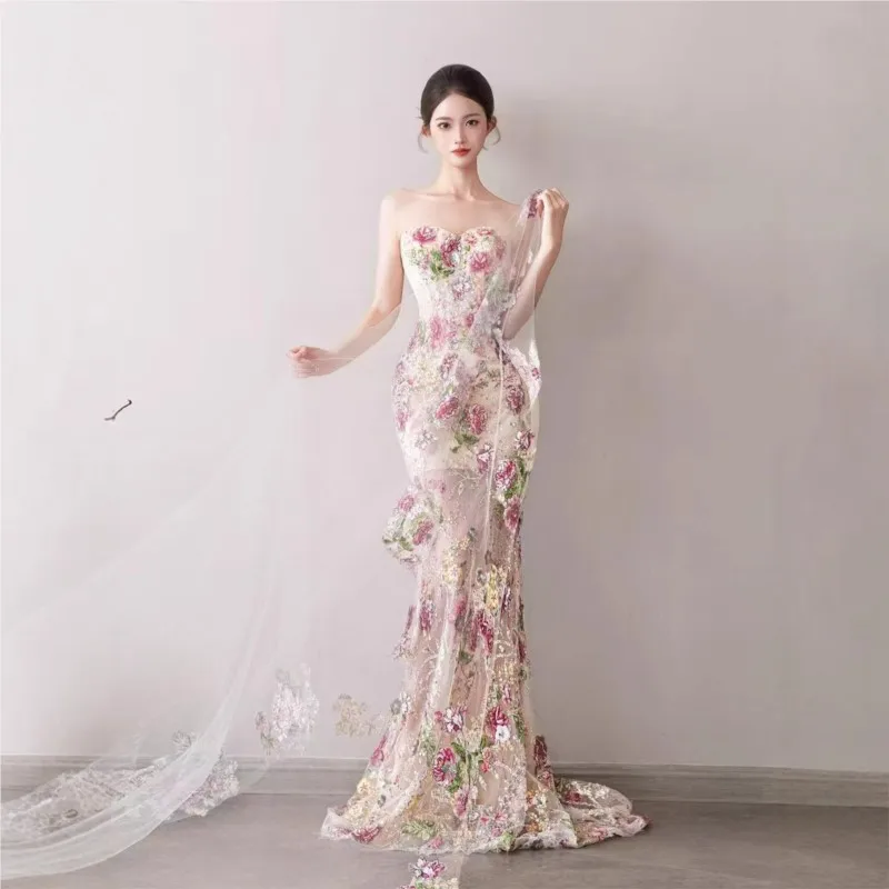 

and fashionable fishtail light heavy beaded lace toasting dress