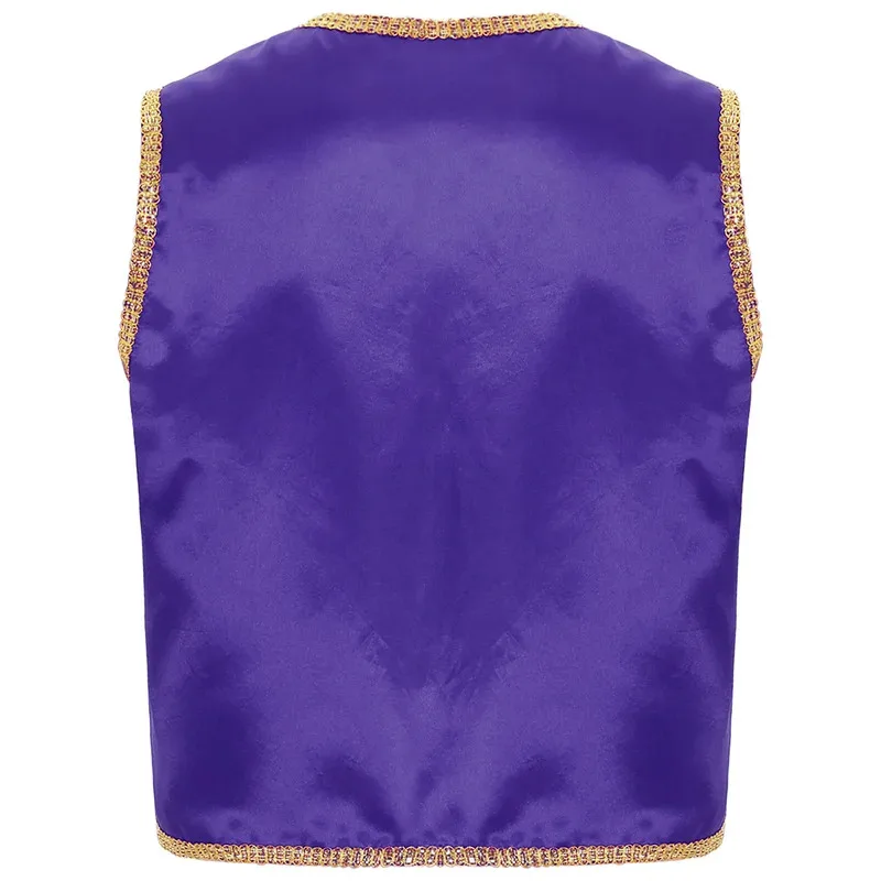 WU01 Mens Festival Vest 아랍 프린스 이스트 술탄 코스프레 의상 오픈 프론트 자켓 골드 테두리 할로윈 아라비안 역할 PlayinJk5 *!