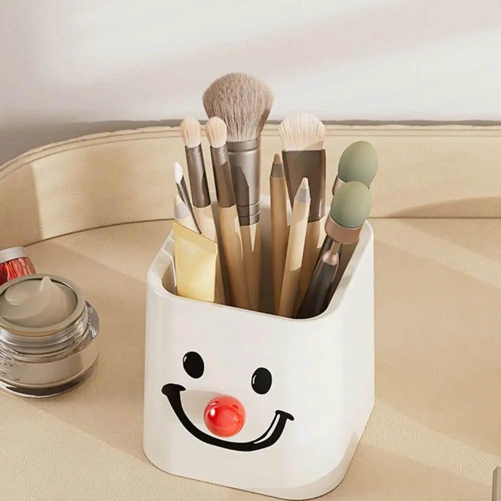 

Smiling face pattern pen container Bottom hollowing Light weight Stationery Case pp Waterproof Desktop Storage Box Office