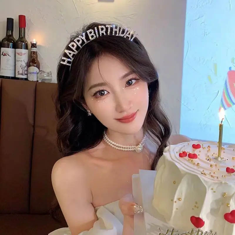 Повязка на голову с кристаллами и буквами «С Днем Рождения» — сверкающие аксессуары для волос со стразами для вечеринок, реквизита для фотографий и торжеств