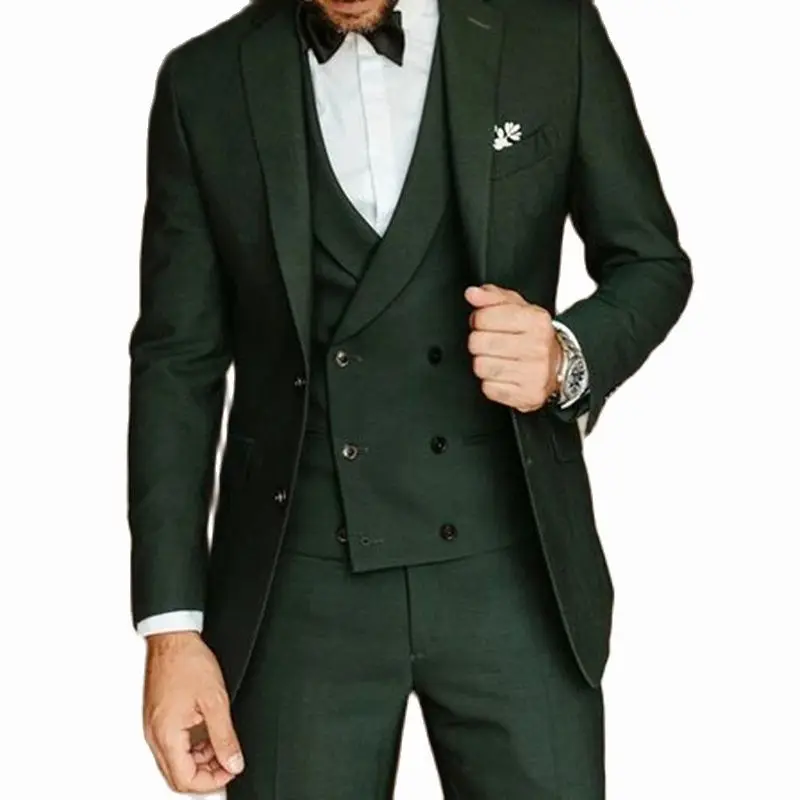 New Fashion Luxury Custom Green Men Suit Slim Fit Best Man Wedding Dress Groom Tuxedo Dinner Beach Party Sets Jacket+Vest+Pants