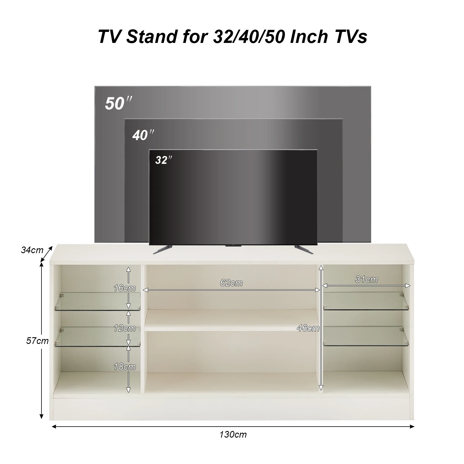 Mueble para TV con iluminación LED, 8 compartimentos de almacenamiento, hasta 55 pulgadas