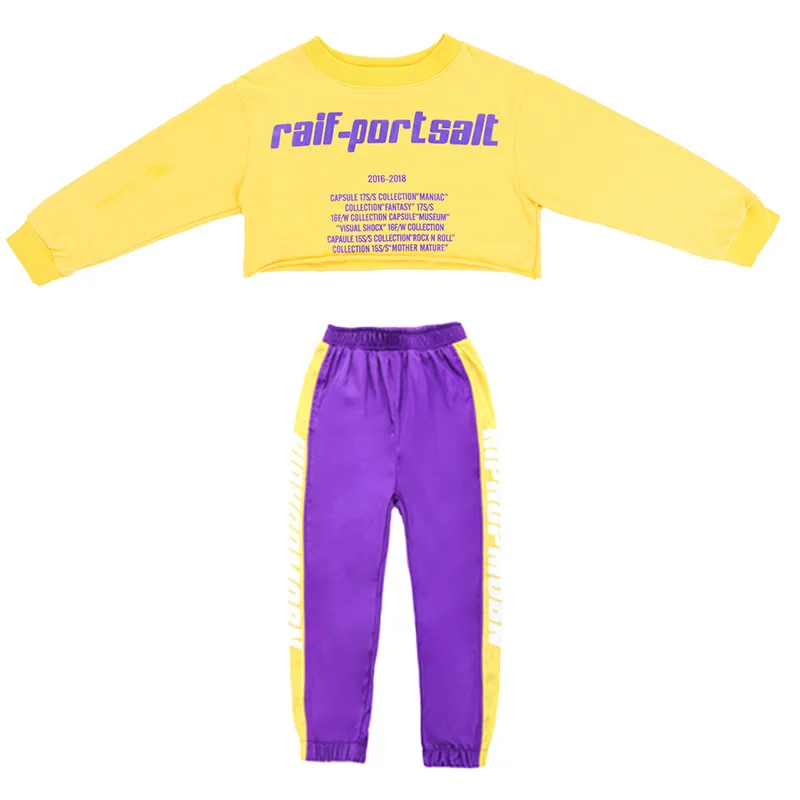 Kids Hip Hop Colorful Sweatshirt Joggers Girls Crop Top Clothes Sets Child Streetwear Sport Pant Outfits Teen Jazz Street Dance