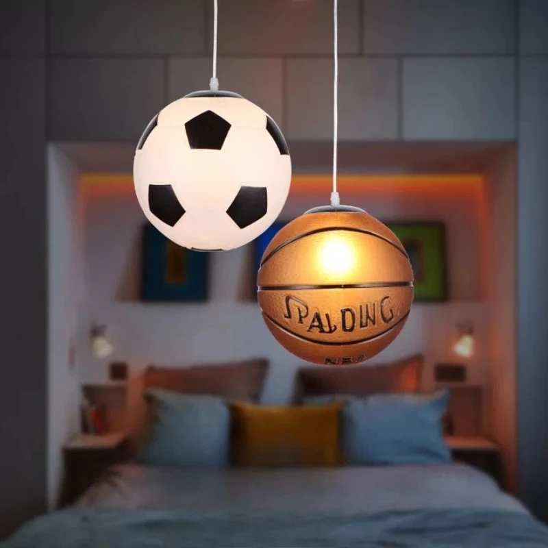 American Modern Basketball Pendant Lights Colorful Glass Chandeliers Bar Sports Arena Home Personalized Led Hanging Lamps Decor