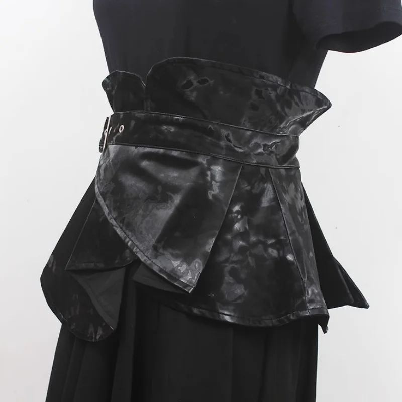 Dark Harajuku Punk Fantasy Dress Women's Lolita Decorative Waist Cover Retro Faux Leather Black Belt