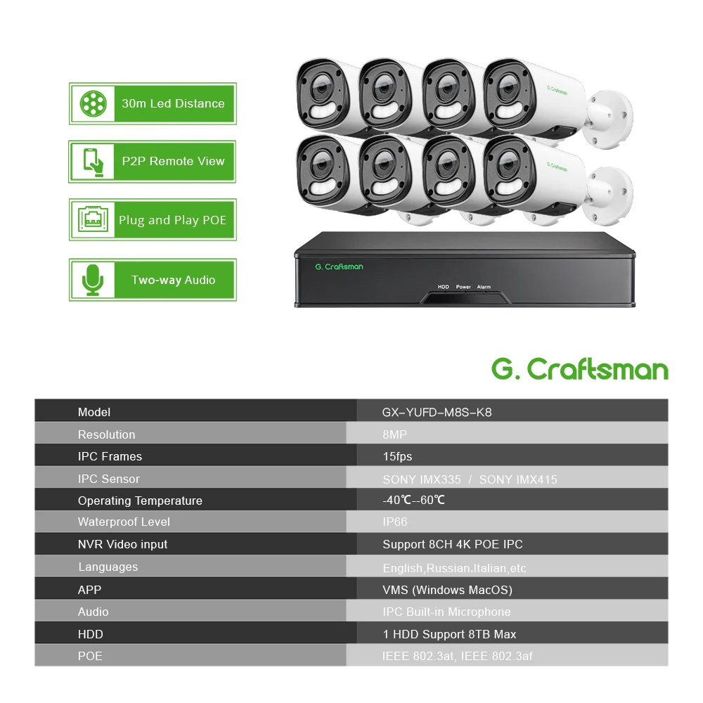 XMeye 8CH YU, SONY 6MP,POE, System KIT, Onvif CCTV Video, Surveillance Security, G.Craftsman