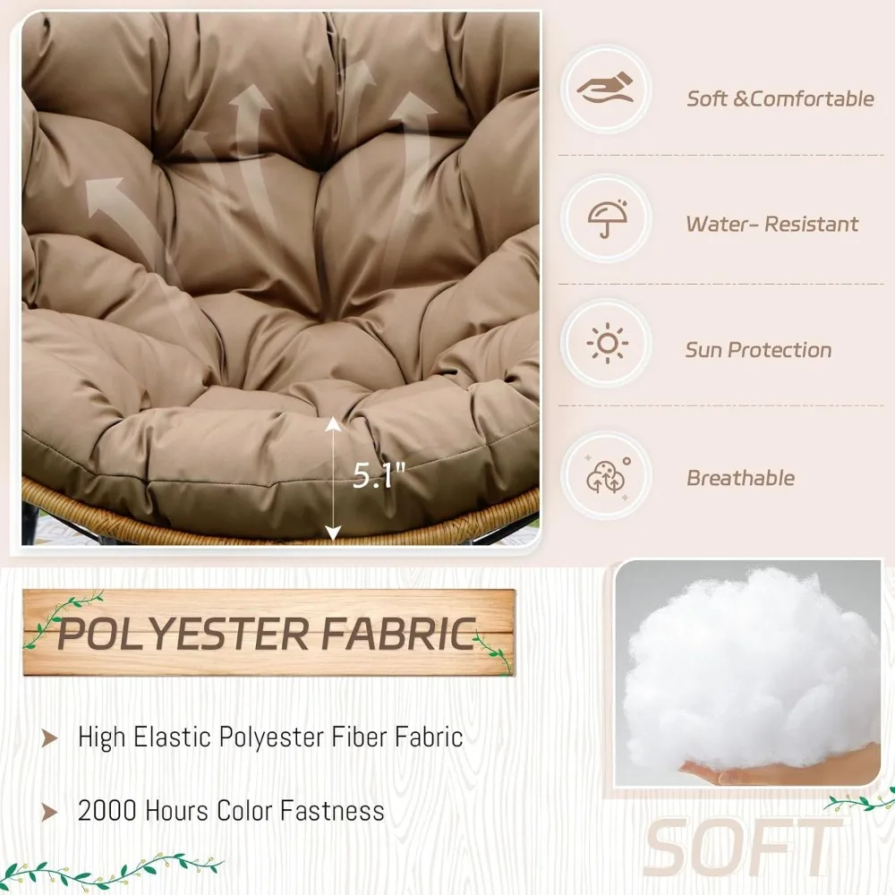 Outdoor Papasan Rocking Chair with Padded Cushion, Oversized PE Rattan Comfy Royal Rocking Lounge Chair, Comfy Patio Egg Chairs