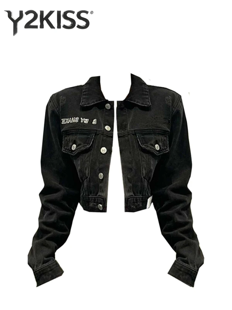 2025 Winter Women American Retro Denim Crop Jacket Y2k Dark Academia Cowboy Coat Designer 2000s Racer Jacket Outwears Tide New