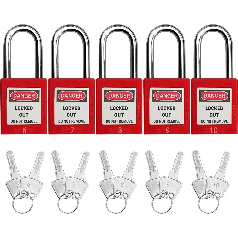 Lockout Tagout Locks, Safety Padlock, Keyed Differently Loto Safety Padlocks for Lock Out Tag Out Kits Station (Red 1-10)