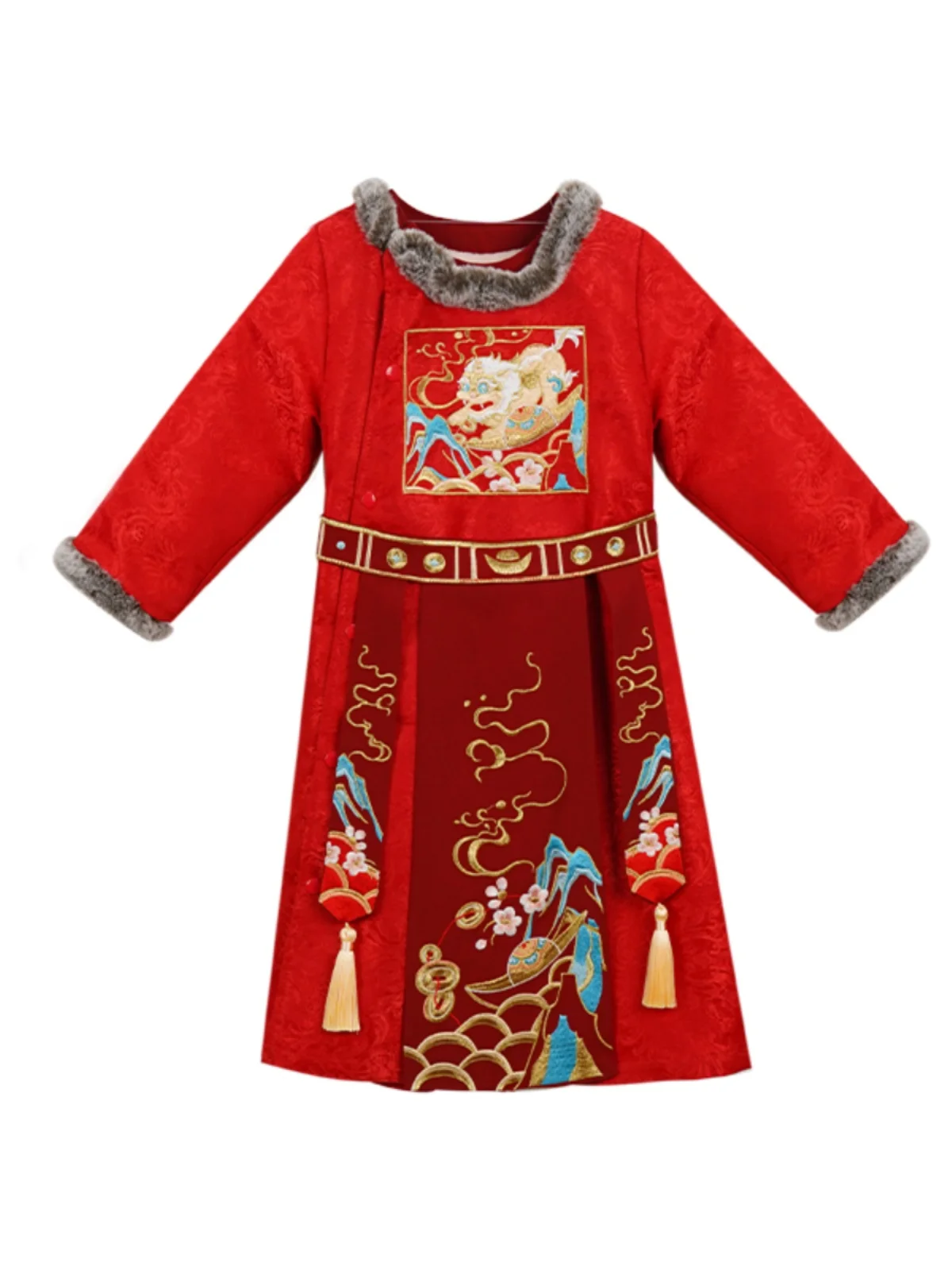 هانفو تانغ زي للأولاد ، ملابس العام الجديد ، زي تانغ ، ثوب برقبة مستديرة ، على الطراز الصيني ، الشتاء ، هانفو ، بطل احتفالي ، سنة التنين