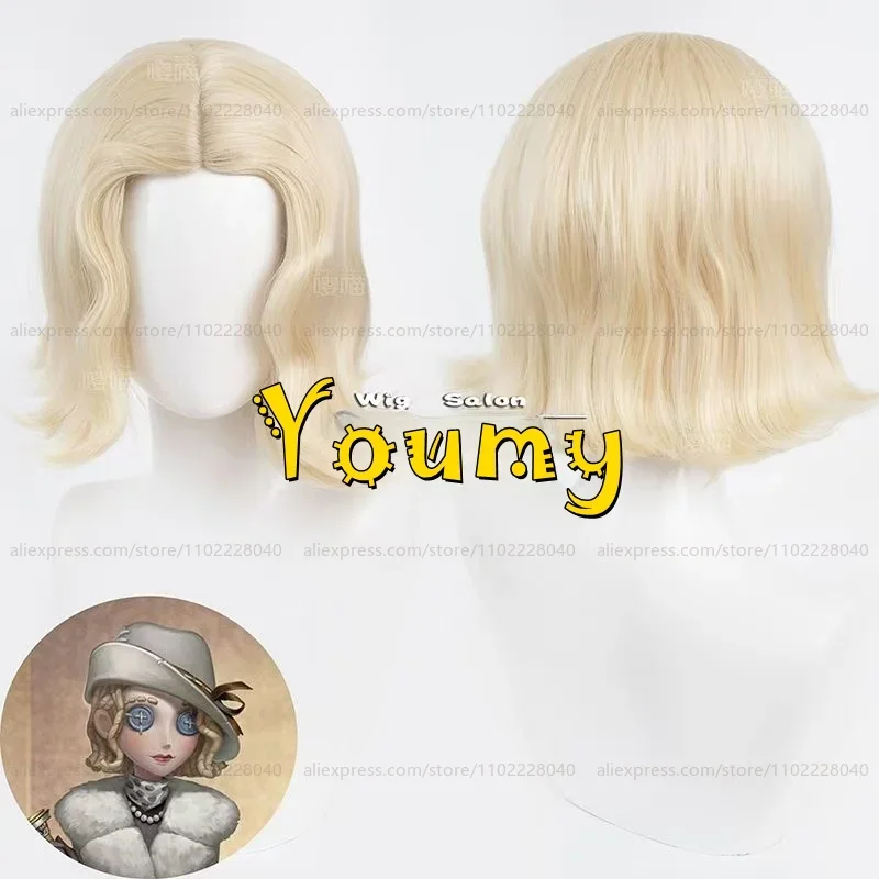 IDV فارو سيدة شعر مستعار إيفلين مورا تأثيري النساء 35 سنتيمتر قصيرة ضوء الذهبي شعر مستعار تأثيري أنيمي تأثيري الباروكات مقاومة للحرارة بيروكات صناعية