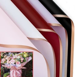 20pcs/lot Golden Border Rose Floral Wrapping Paper Korean Style Semitranparent Gift Florist Flower Bouquet Wrapping Paper