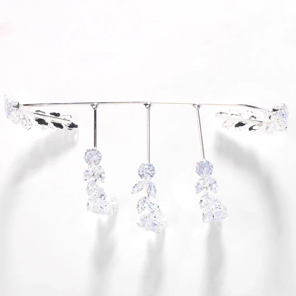 Stonefans Fashion Leaf Hand Palm Cubic Zirconia Jewelry for Women Handmade Cuff Open Bracelet Bridal Bangle Hand Piece Accessory