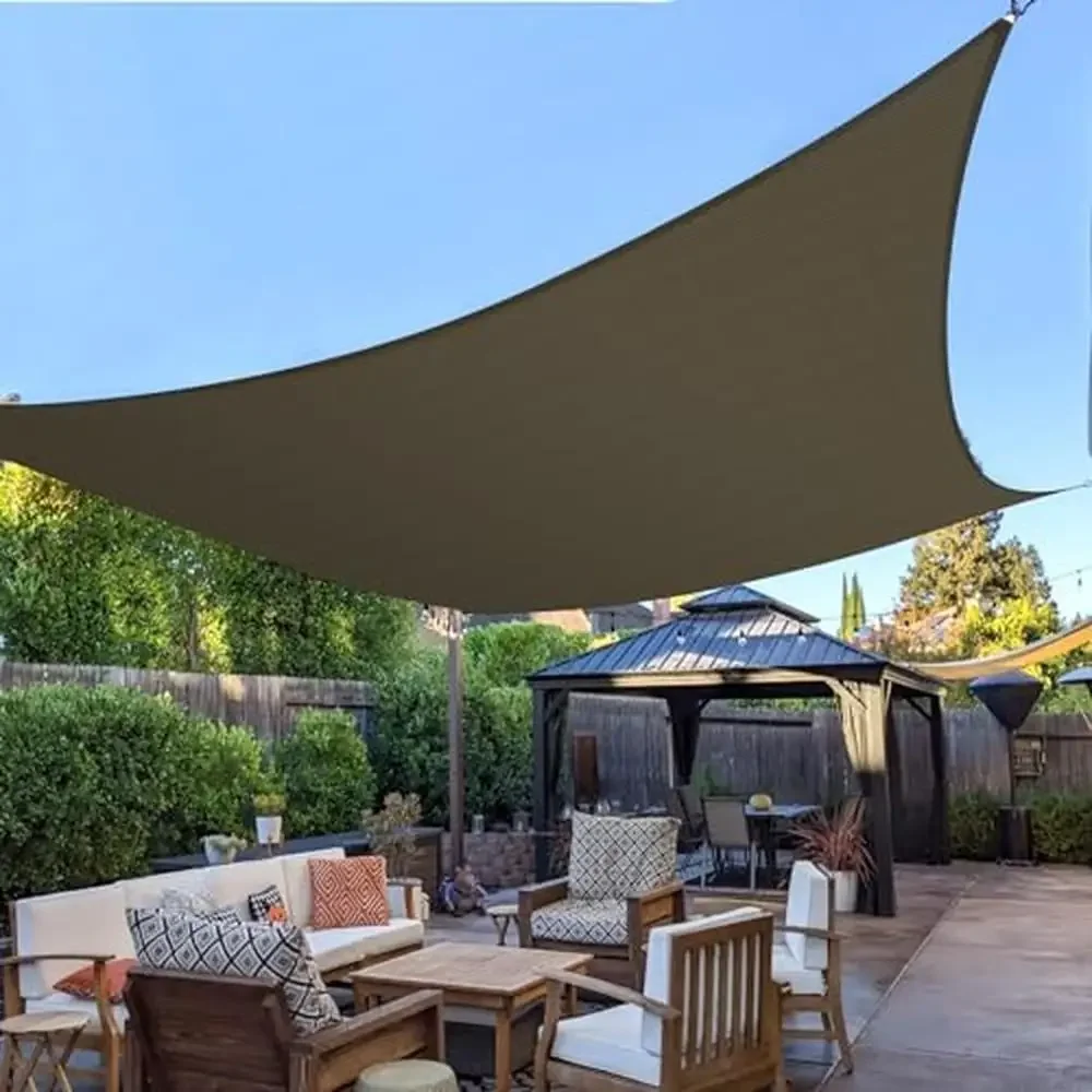 

16'x20' Brown Sun Shade Sail Curved Edge Canopy Patio Backyard Outdoor Activity Super Fabric Easy Install Durable Rain Wind Pass