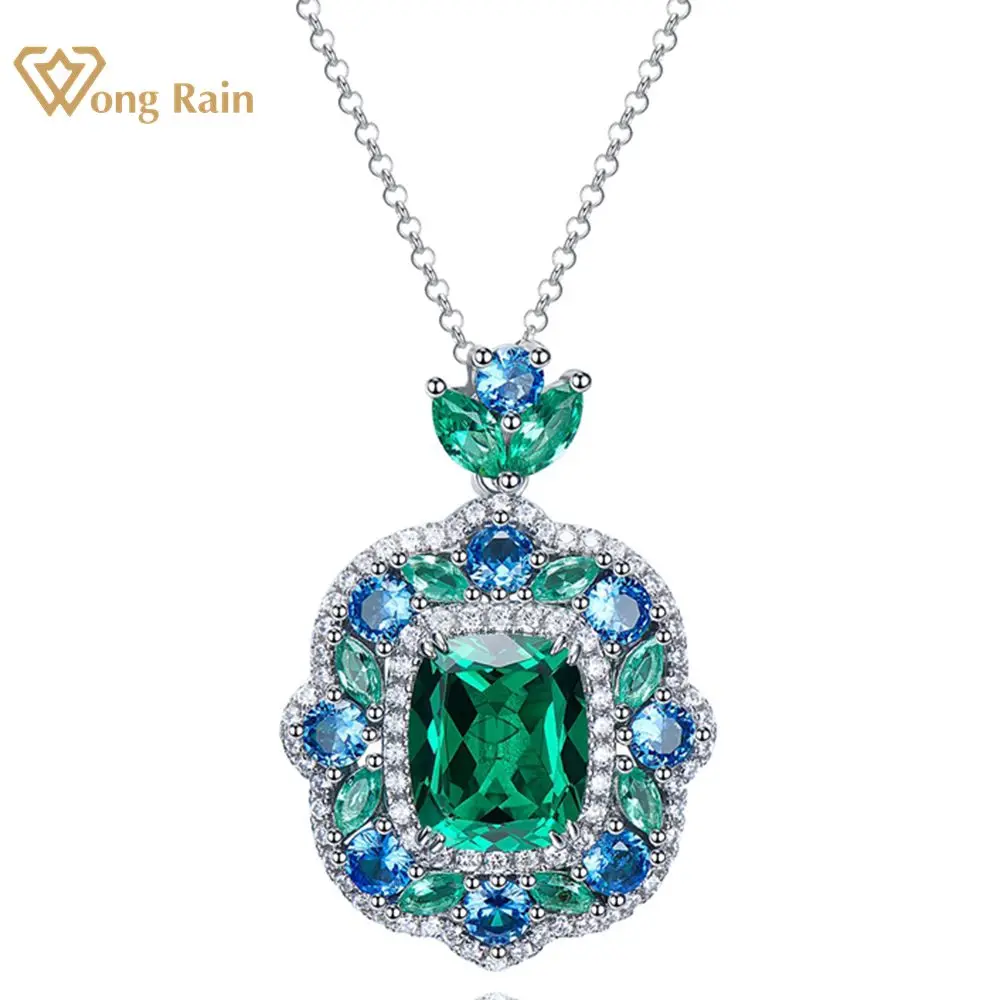 

Wong Rain Vintage Solid 925 Sterling Silver 9*11 MM Paraiba Tourmaline Gemstone Pendant Necklace Wedding Engagement Fine Jewelry