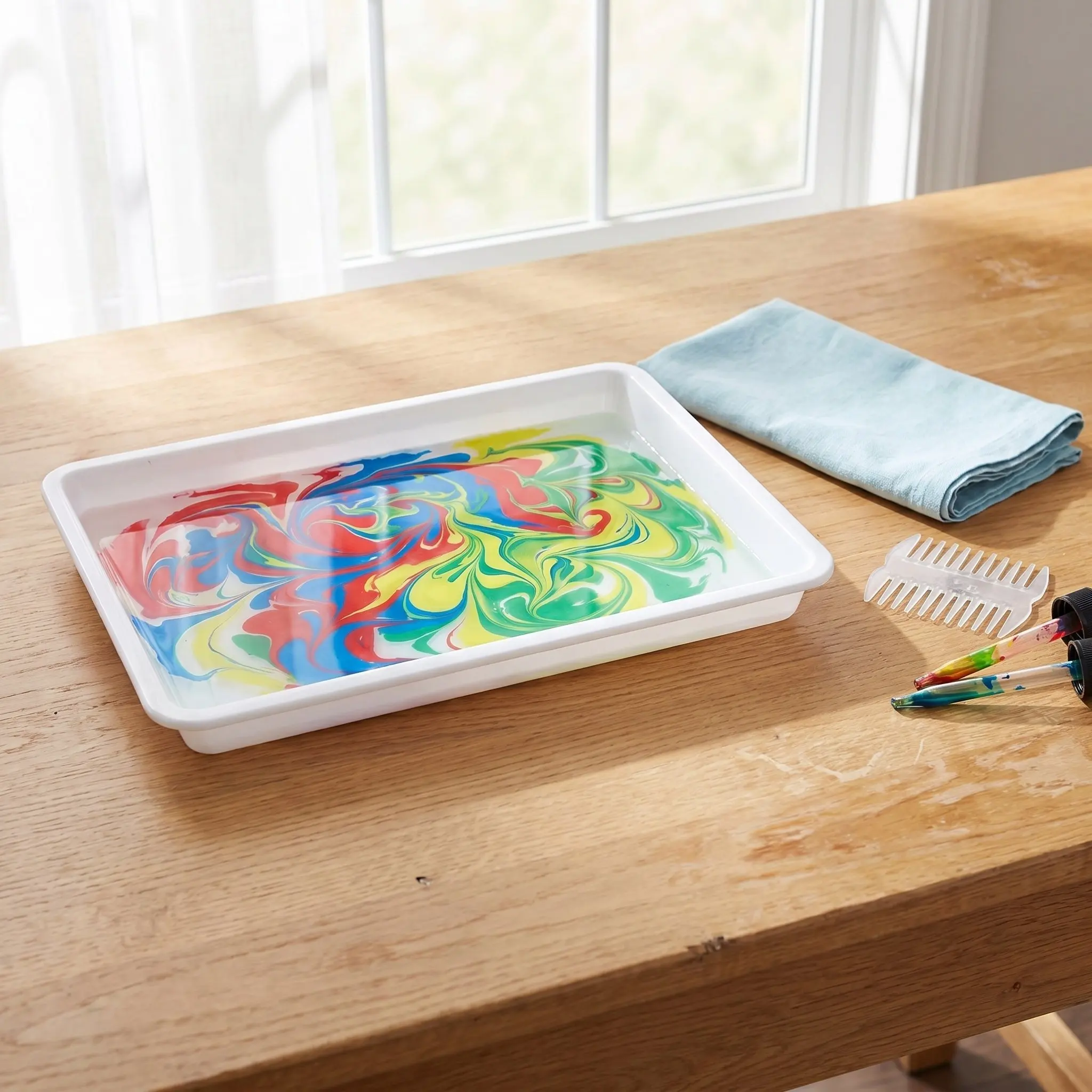 2Pcs Rectangular Water Marbling Palette Thick Plastic Paint Tray Anti Slip Artist Mixing Tool for Acrylic Gouache Watercolor