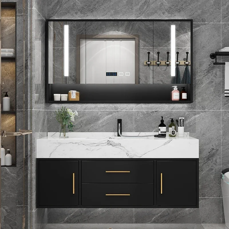 Marble Bathroom Cabinet Combination Solid Wood Intelligent Simple Luxurious Bathroom Cabinet Sink Washbasin Furniture