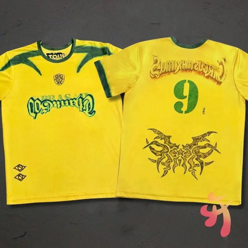 

Summer Mesh Breathable No.9 UTOPIA Cactus Jack Jersey Broken Bone Print Size 9 Breathable Quick Drying Short Sleeve Men Women