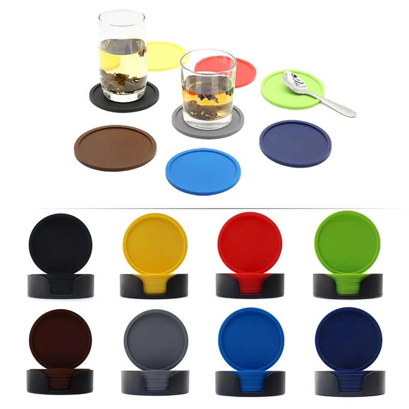 

6PCS/set Silicone Coasters Round Heat Resistant Rubber Tea Cup Mat Coffee Mug Glass Beverage Holder Pad Decor Table Mat 10cm