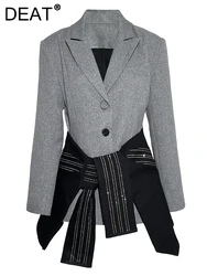 DEAT-Blazer patchwork à col cranté pour femme, veste à simple boutonnage imbibée de diamants, nouvelle collection été 2024