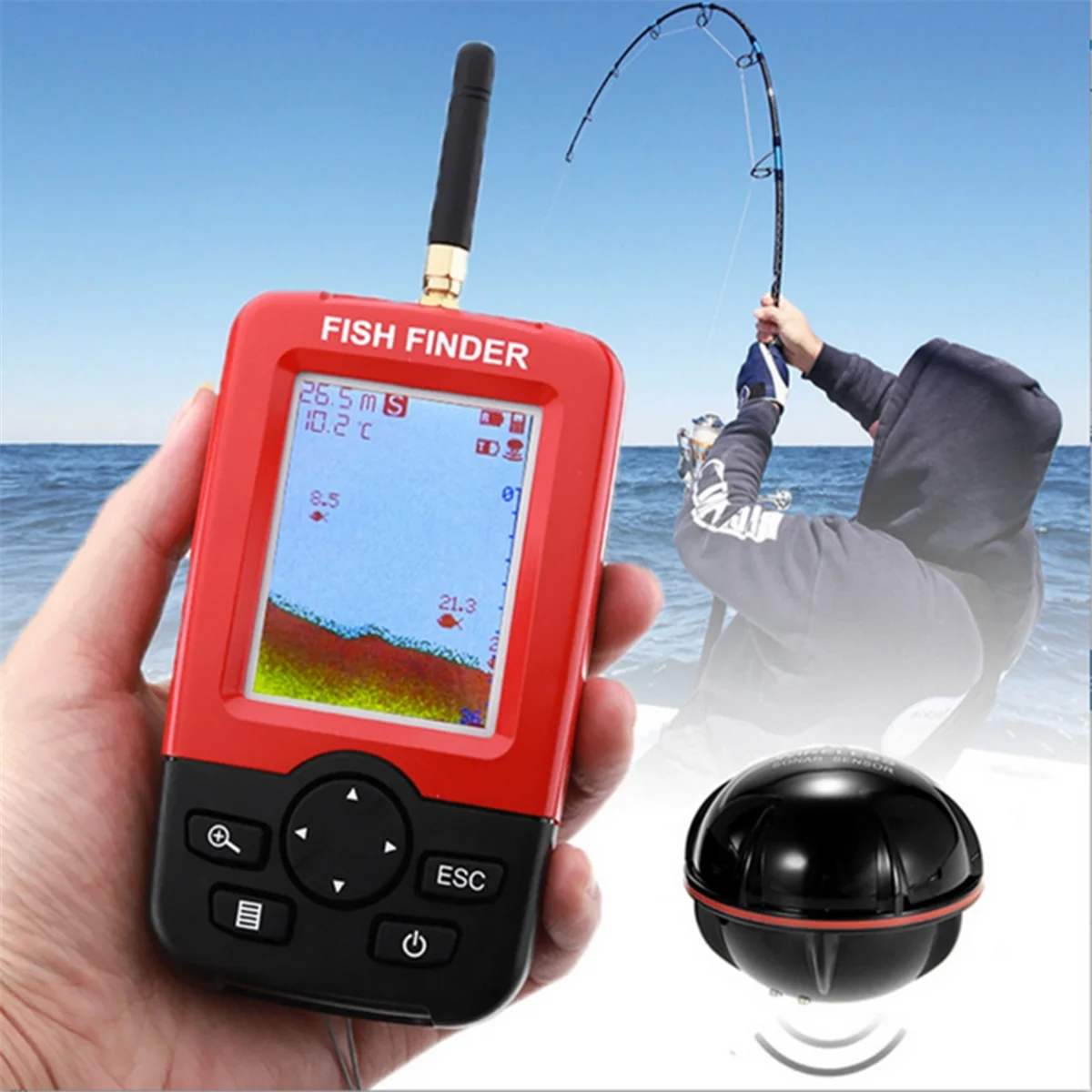 BABQ 100M Portable Sonar Fish Finders Fishing Lure Fathometer Fishing Finder Alarm Transducer Lake Sea Fishing