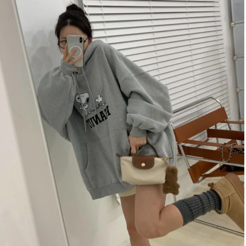 @ Autumn and Winter Fleece-lined Fashion Cartoon Loose Hoodie