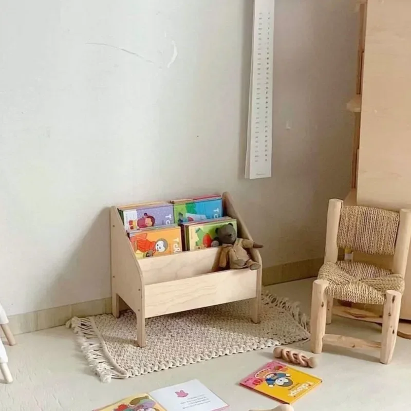 Kid\'s Wooden Bookshelf Multi-Layer Storage Floor Rack Living Room Picture Book Organizer for Home Or Nursery