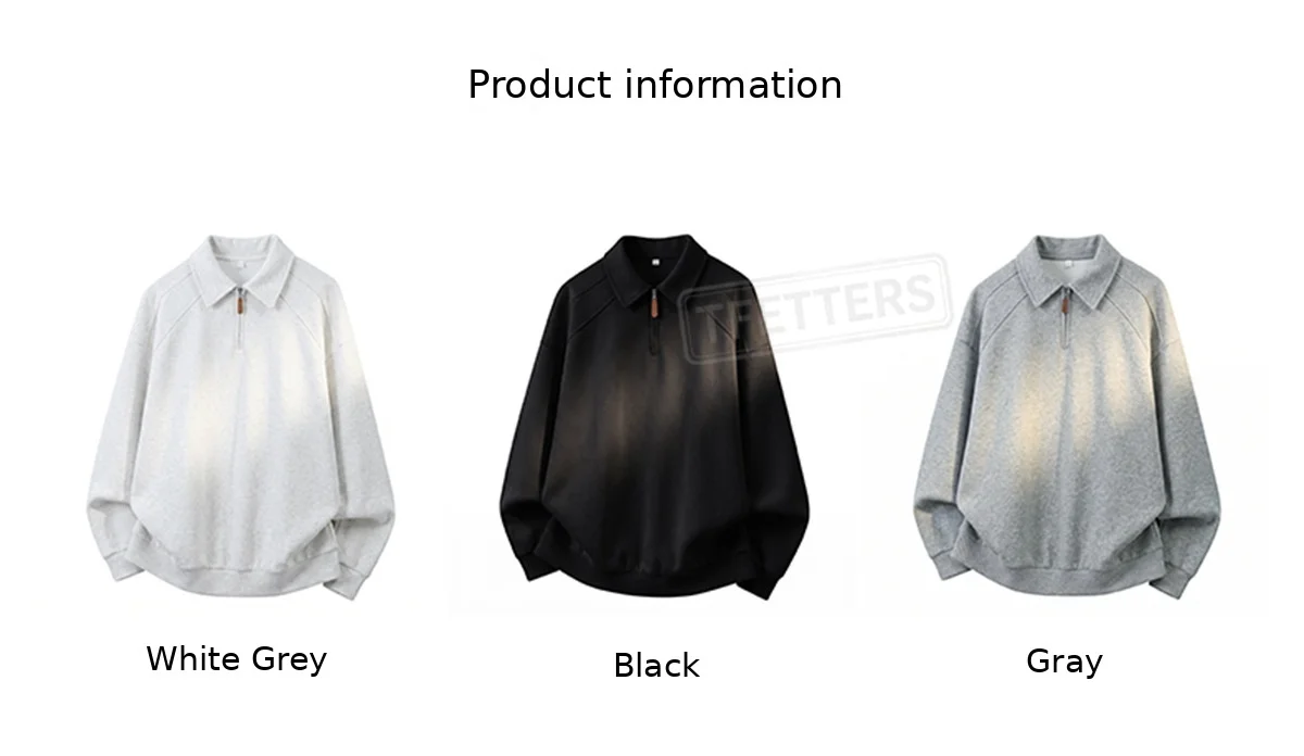TFETTERS Eu Size 2026 Men Half Zip Collared Sweatshirt Autumn Heather Gray Pullover Loose Fit Casual Daily Long Sleeve Sweat Top