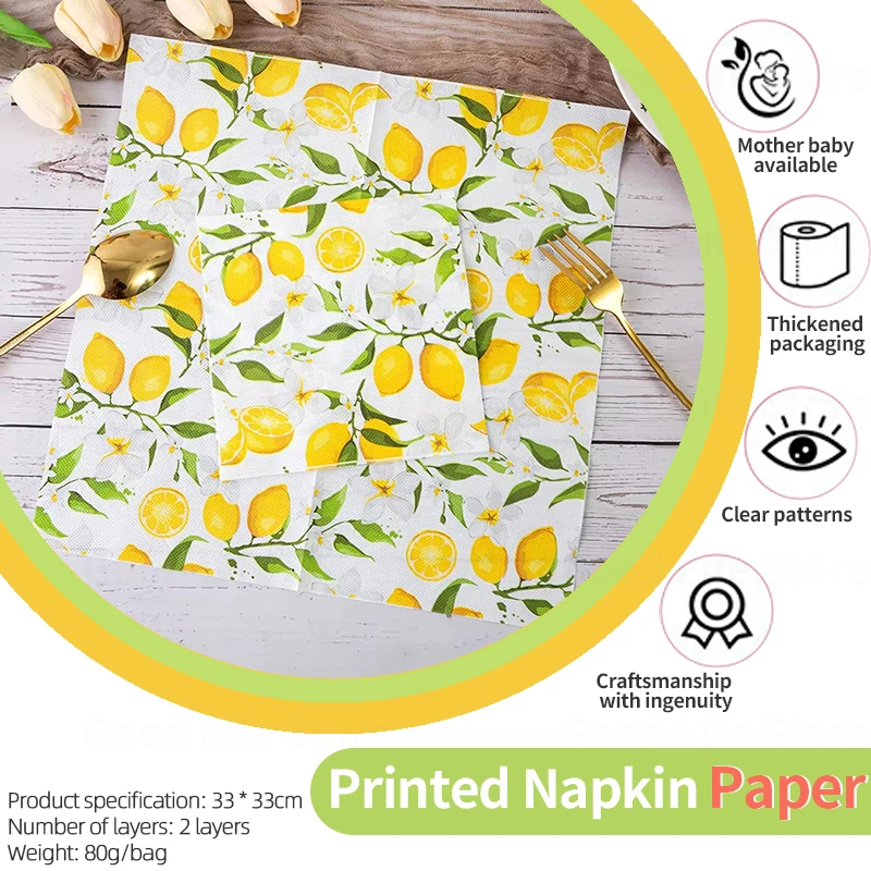 

Lemon Printed Napkins Paper Birthday Party Decorations Disposable Colorful Printed Napkins Decorative Tissue Servilletas Papel