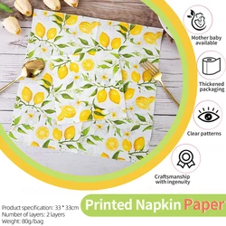 Lemon Printed Napkins Paper Birthday Party Decorations Disposable Colorful Printed Napkins Decorative Tissue Servilletas Papel
