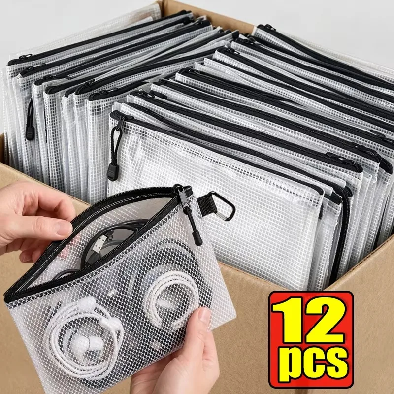 Multi-Purpose Waterproof Mesh Bag with Zipper 4Size Durable Organizer Pouches for Home Office Travel Electronic Cable Storage