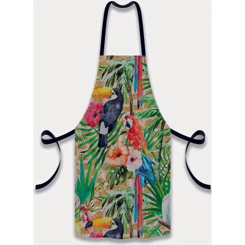 Else Carpet Else Green Tropical Parrots Pattern Fabric Chef Dish Kitchen Apron and Towel