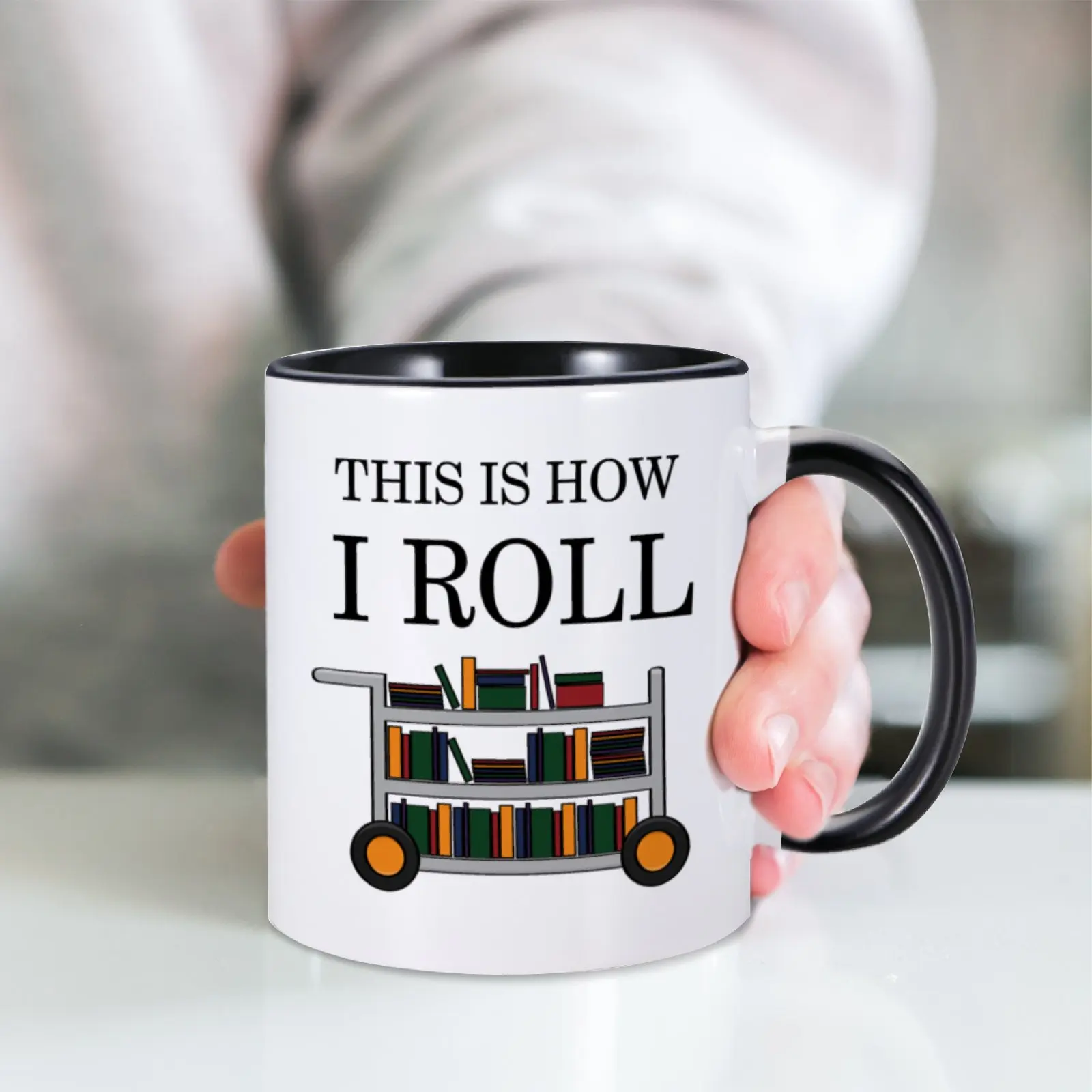 This Is How I Roll Mug Funny Librarian Mugs 11oz Coffee Mug for Book Lover Women Men Cute Gift for Book Store Worker Tea Cups