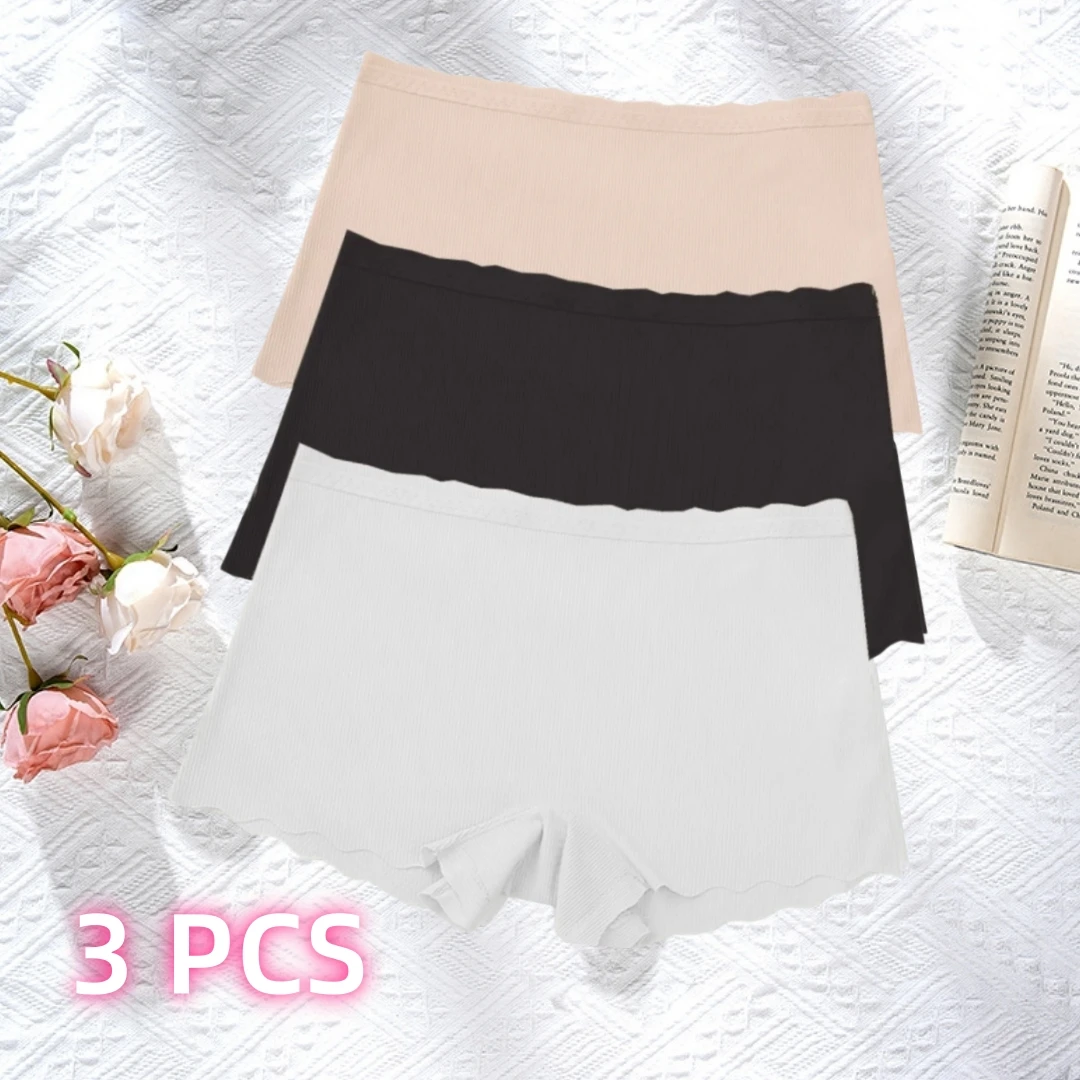 Underwear Comfortable Quick-drying Cotton Crotch Bottom Girls' Boxer Pants Non-marking Ice Silk Small Boxer Women's Striped 3PCS