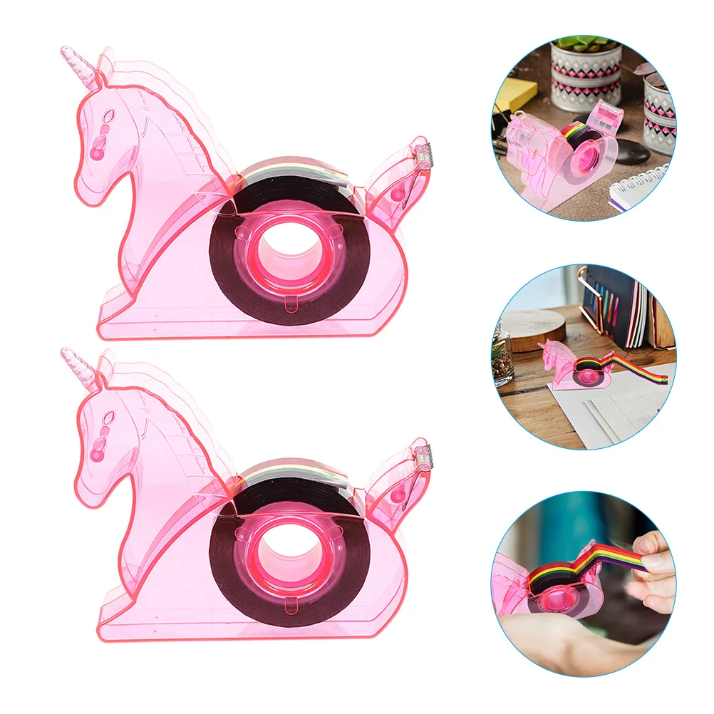 

2 Pcs Duct Tape Desk Dispenser Cute Holders Cutters Cartoon Office Pink Packing Desktop Student