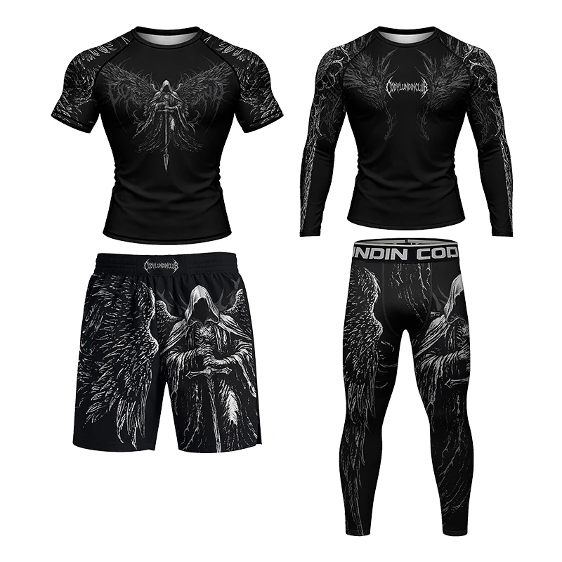 

Cody Lundin Men's Dark Gothic print Wrestling Workout Suit Stretchable and Lightweight Outdoor Sports BJJ Compression Wear