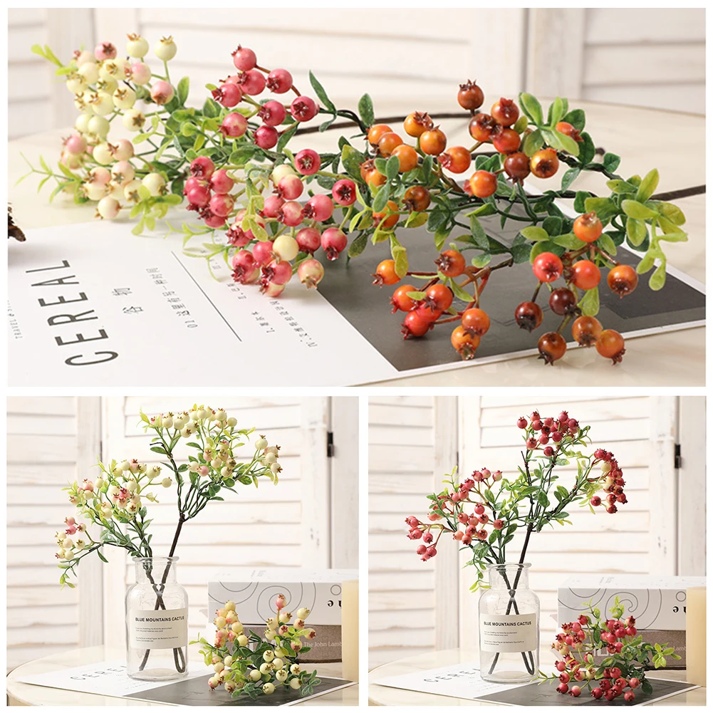 Mini Artificial Berries Flower Christmas Fruit Fake Berry and Small Foam Flowers Decoration Wedding Home Table Plant Arrangment