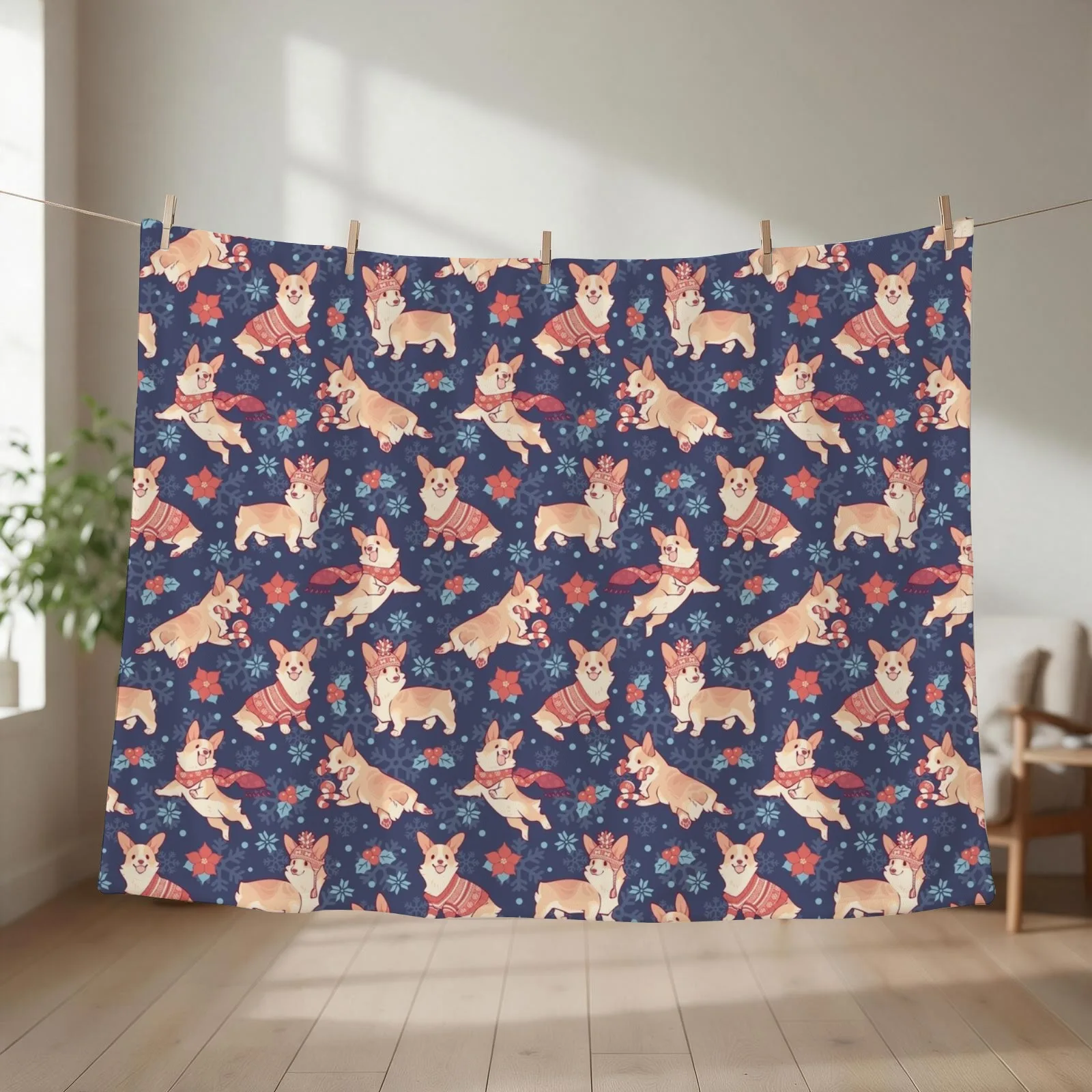Winter corgis in cozy midnight Throw Blanket couch cozy soft plush fuzzy picnic outdoor blanket