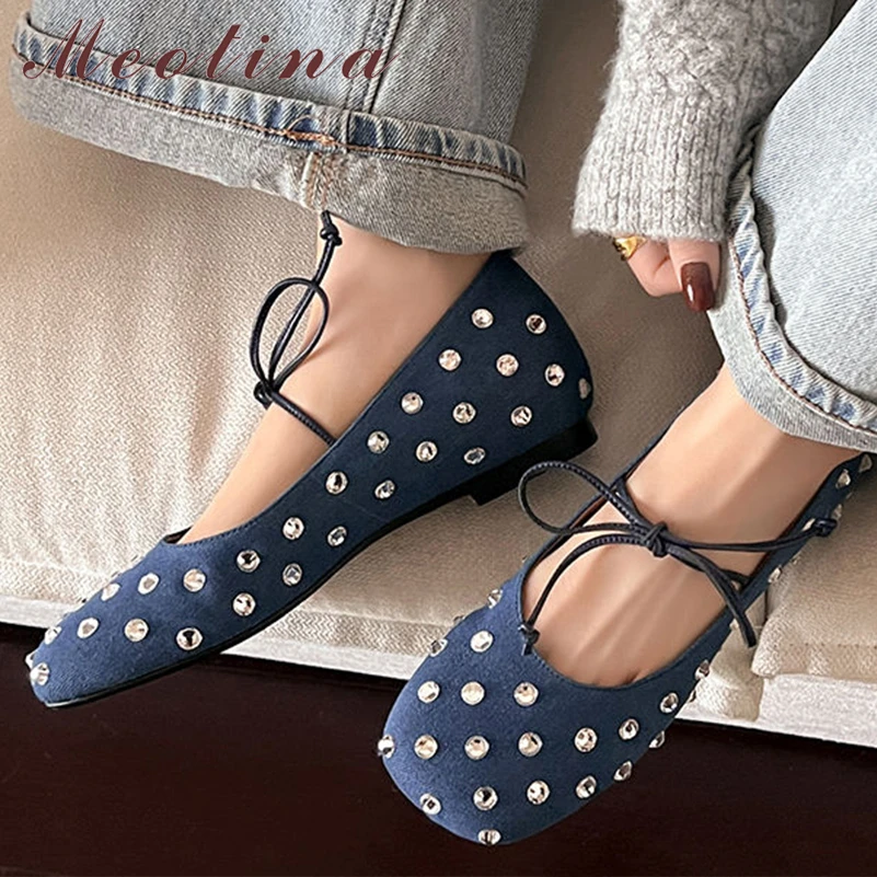 

Meotina Women Mary Janes Square Toe Flat Bow Crystal Glove Shoes Concise Ladies Fashion Casual Shoes Spring Autumn Black Pink 40