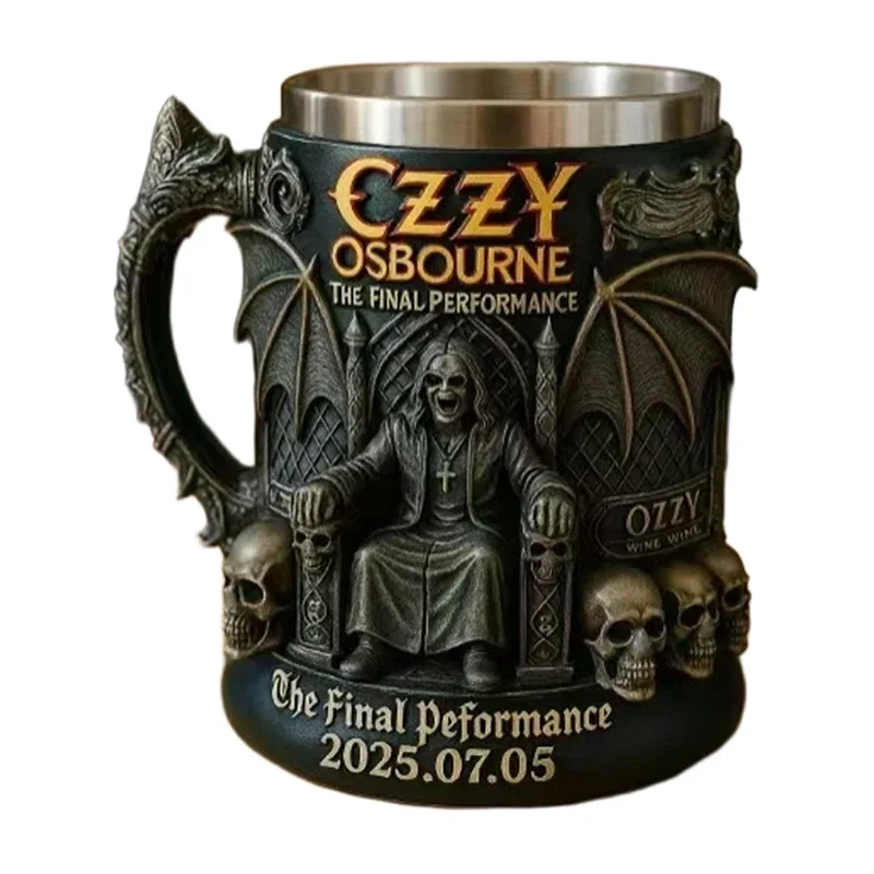 هالوين ثلاثية الأبعاد Ozzy Osbourne التذكارية القدح الفولاذ المقاوم للصدأ الجمجمة كوب ماء كوب للبيرة فنجان القهوة أواني الشرب
