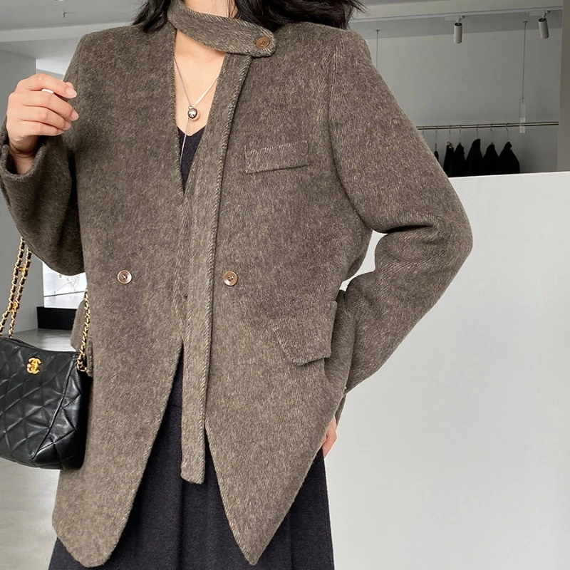 

Korean Tweed Blazer, Double-Faced Ribbon Trim Jacket for Women Winter Versatile Tailored Top