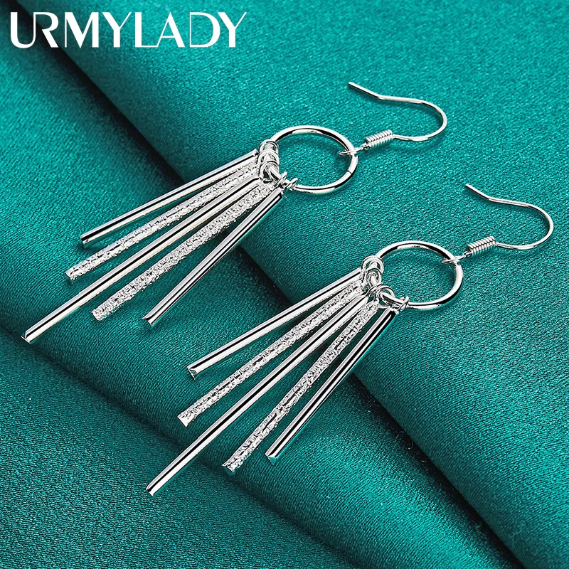 

URMYLADY 925 Sterling Silver Smooth Matte Column Earrings For Women Wedding Party Fashion Charm Jewelry Gift