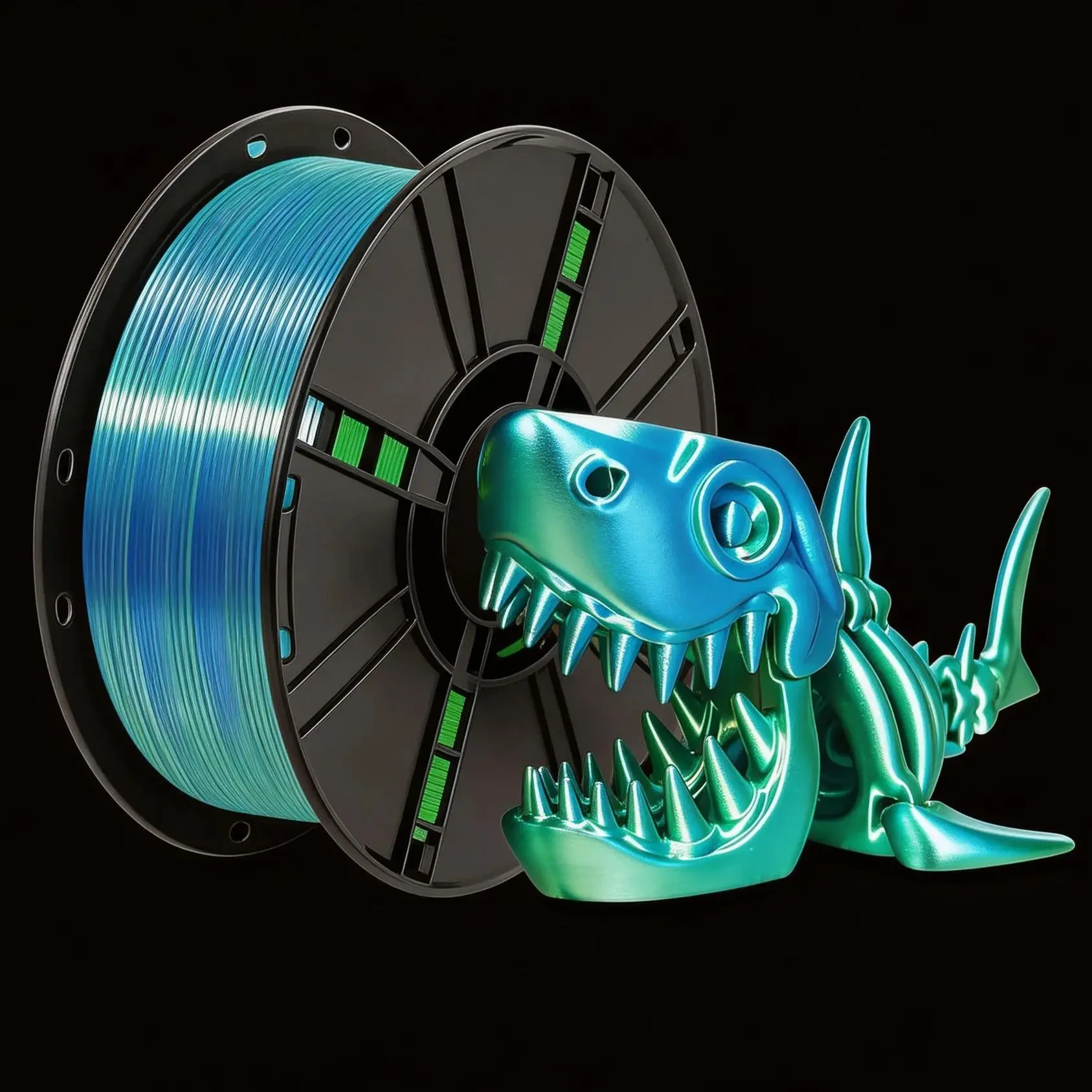 

Блестящая двухцветная шелковая нить для 3D-печати PLA, точность размеров +/- 0,02 мм, 1 кг, сине-зеленая